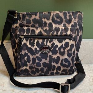 Coach Leopard Print Crossbody Bag in Black and Taupe